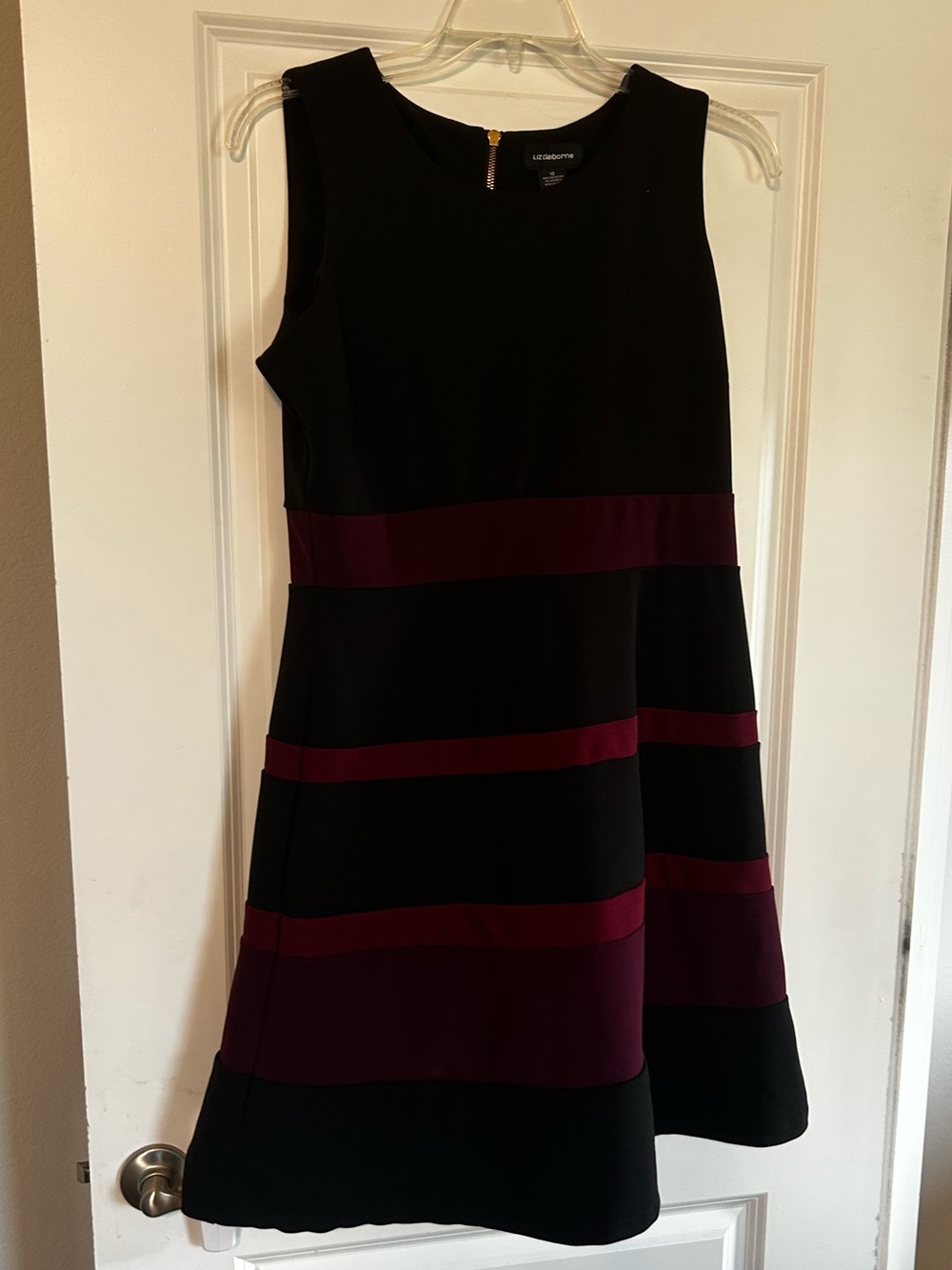 Liz Claiborne Black Dress with Burgundy Stripes